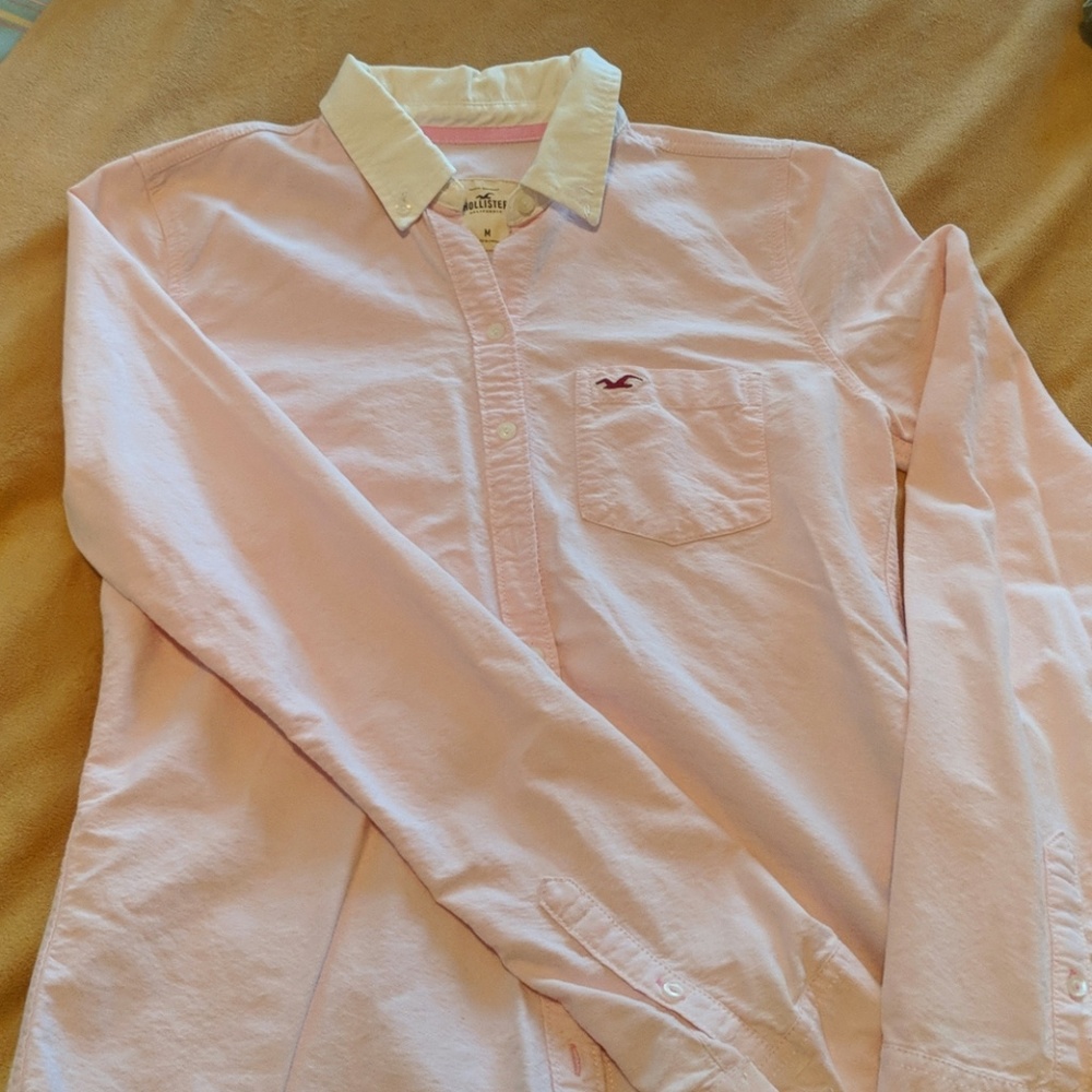 Pink and white fitted womens button down